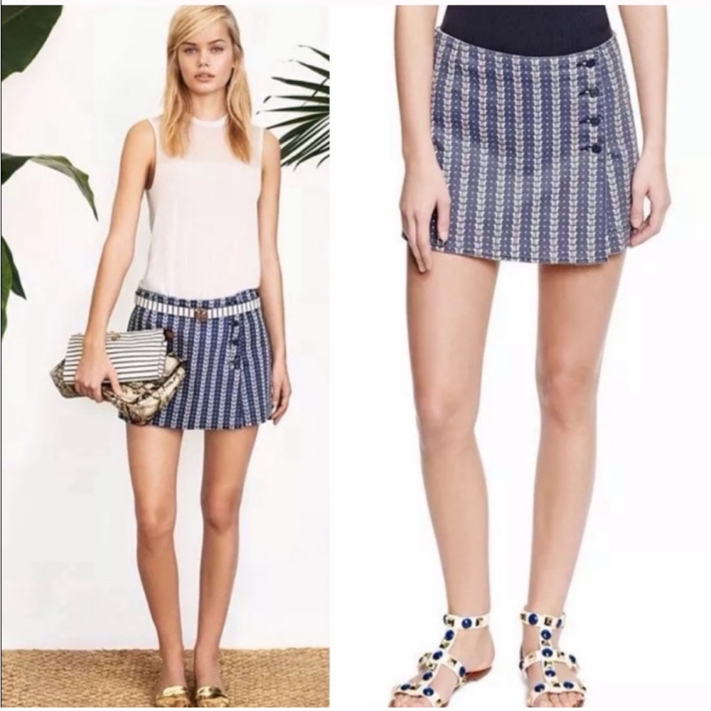 TORY BURCH Belina Patterned Denim Jean Skort Size 10